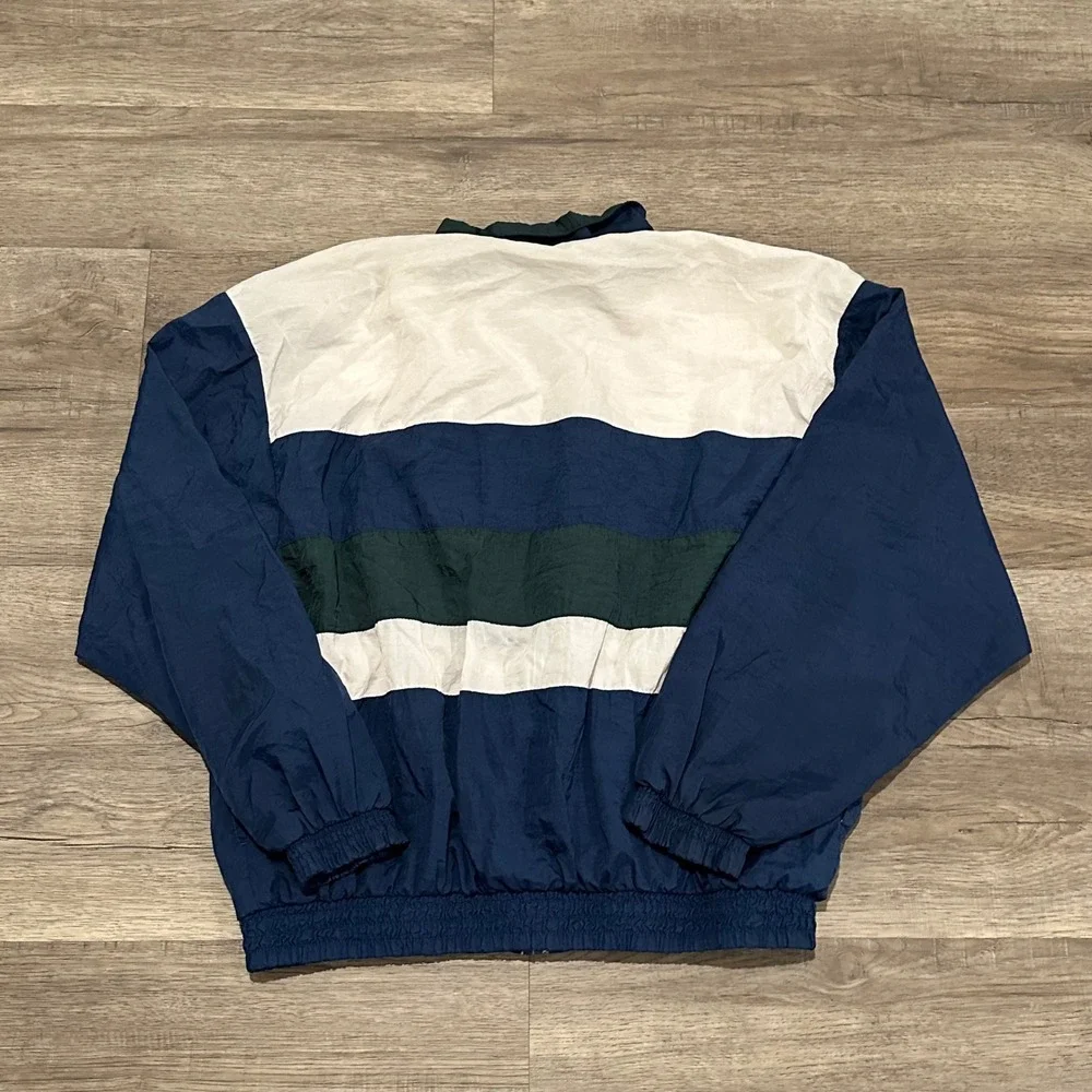 Vintage 90s Reebok Mens Windbreaker Jacket Size L Blue Green Colorblock Flawed